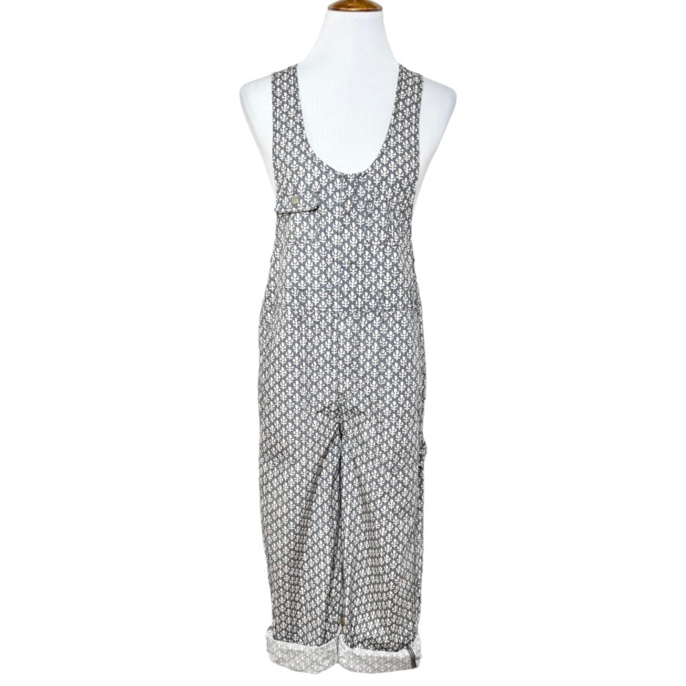 Urban Outfitters Gray Floral Print Sleeveless Slouchy Cargo Canvas Overalls